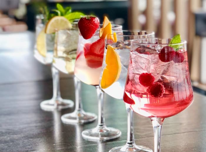 Whisky, gin, rum and vodka served with different drink mixers