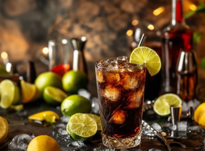 Whisky, gin, rum and vodka served with different drink mixers