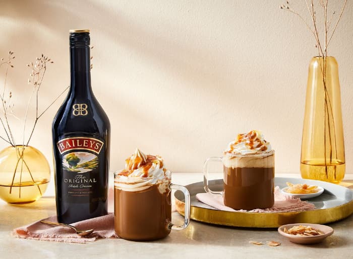 Baileys Original Irish Cream bottle with information about shelf life, refrigeration and proper storage