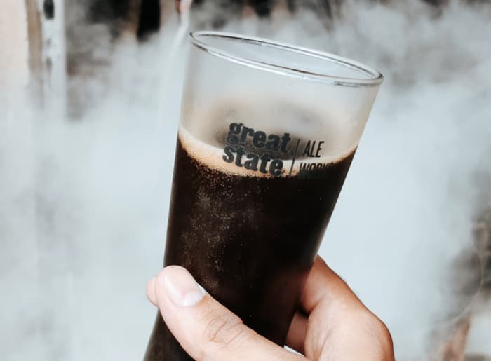 Assorted fall beer styles including Oktoberfest lager, pumpkin ale, IPA and stout 