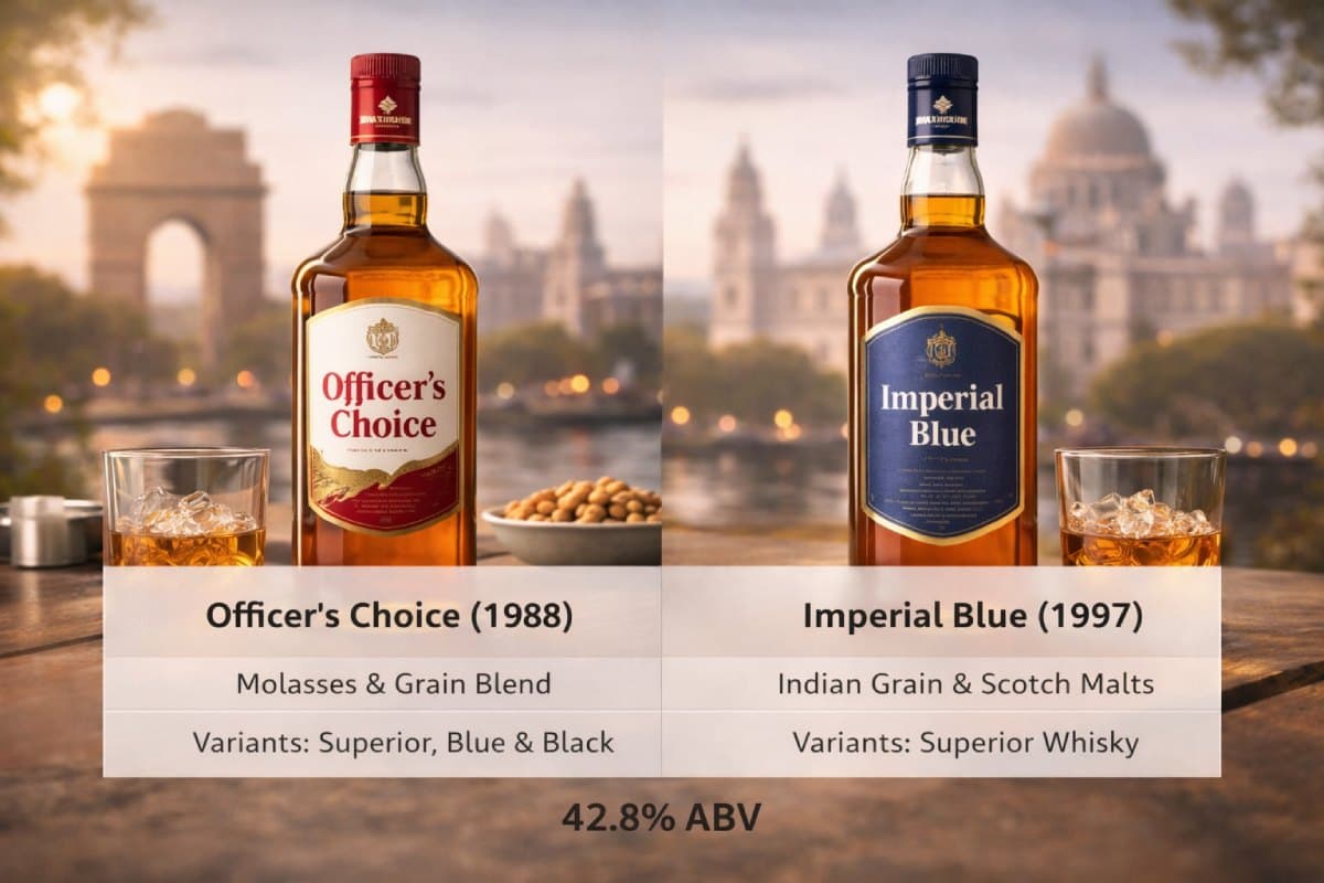 Alcohol content of Officer Choice and Imperial Blue