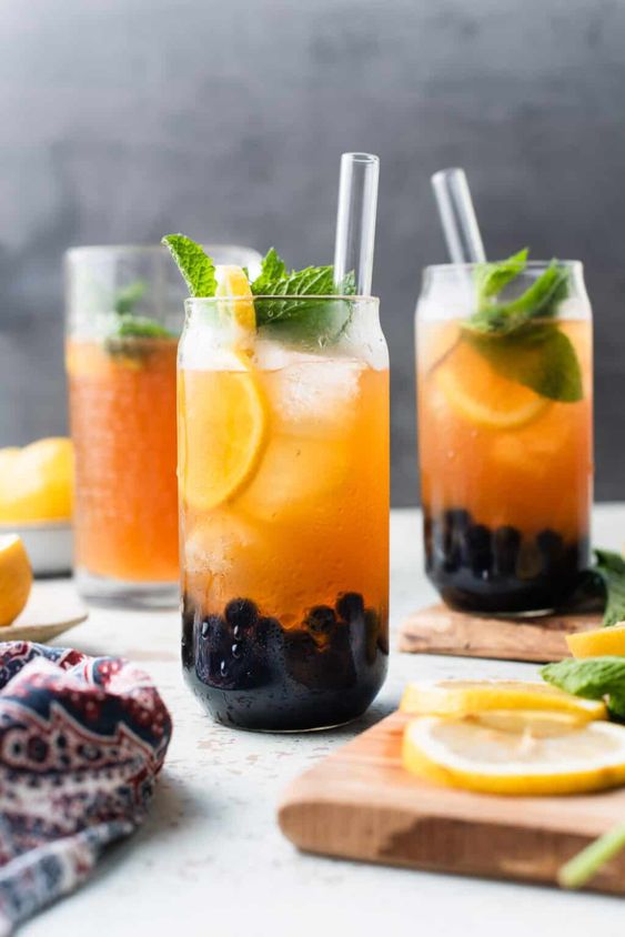 Boozy Boba Punch uses different juices, mixed with a neutral tasting alcohol