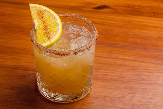 A glass of Mezcalita, which is a Mezcal based variation of the classic Margarita.