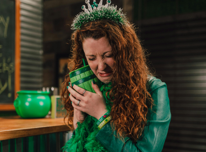 A woman crying at the bar