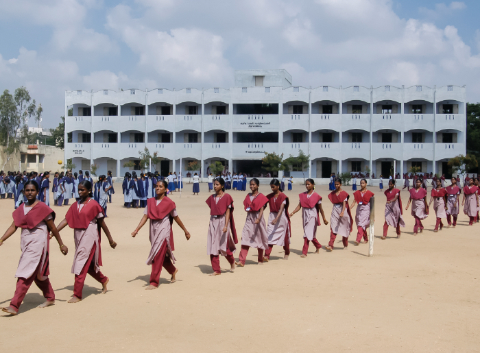 Girls studying in a school