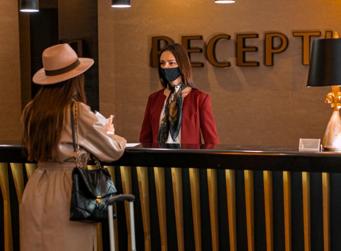 Guest checking-in at the reception