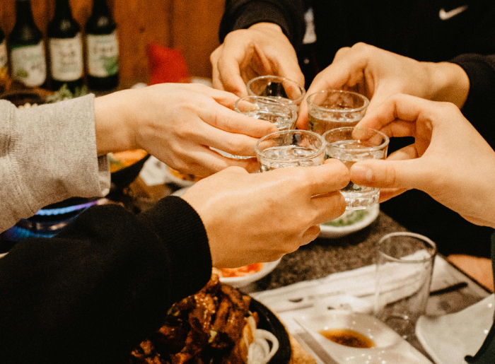 Raising a soju toast