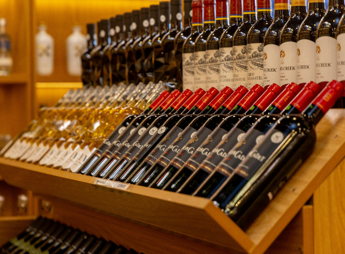 Alcohol bottles in duty-free shops