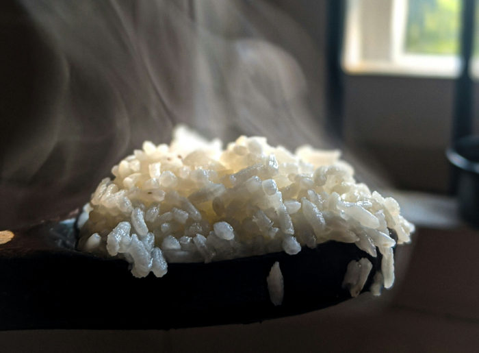 Rice on a ladle